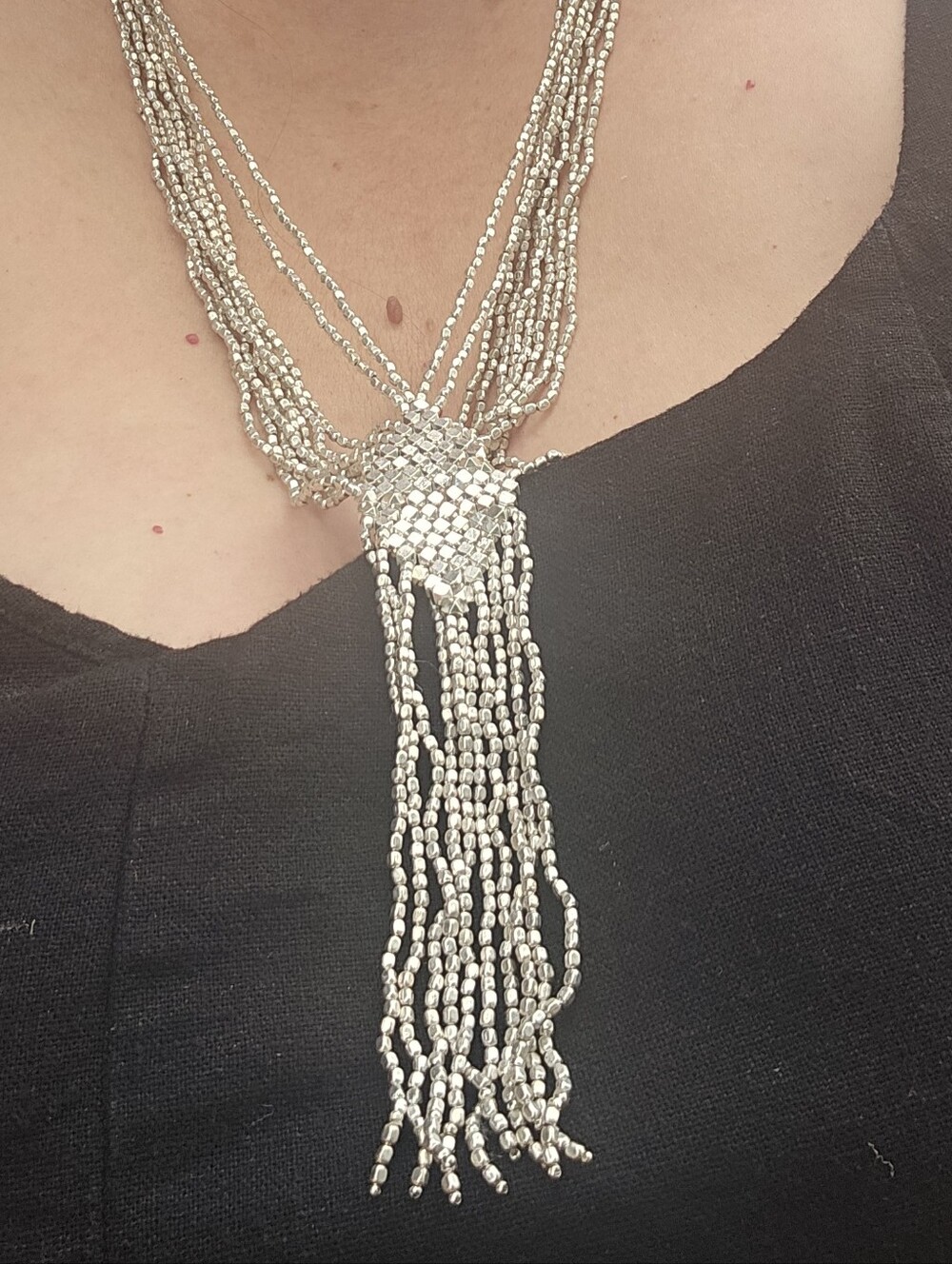 Stella And dot Multi String Silver Tone Necklace